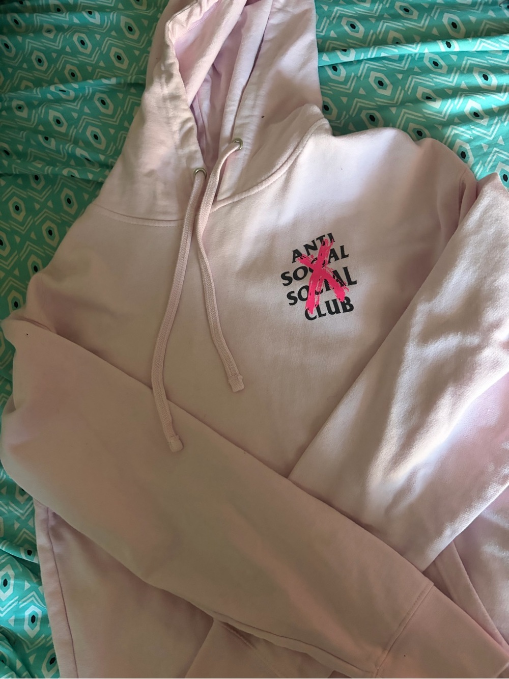 Anti Social Social Club Light Pink Pullover Hoodie with Neon Pink Logo